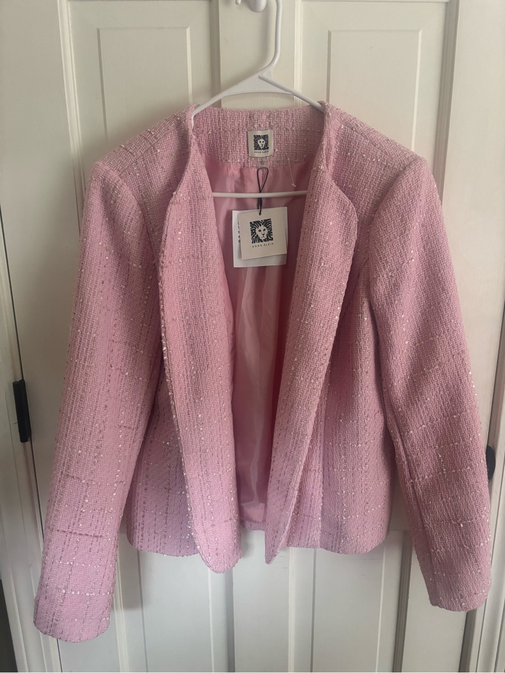 Anne Klein Pink Tweed Open-Front Blazer - New! size Large